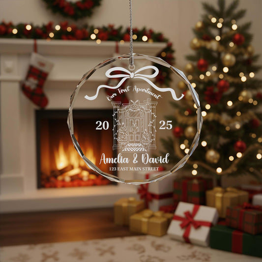 Our First Apartment Glass Ornament, Personalized Address Christmas Keepsake