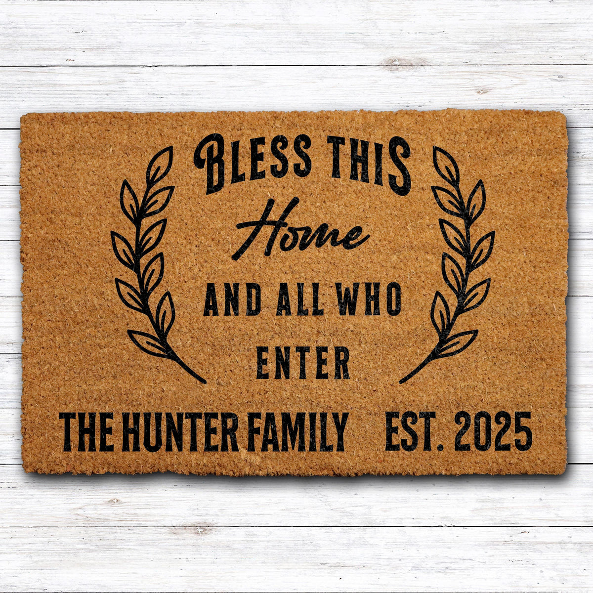 Bless This Home Doormat, Custom Family Name Welcome Mat, Personalized Family Doormat