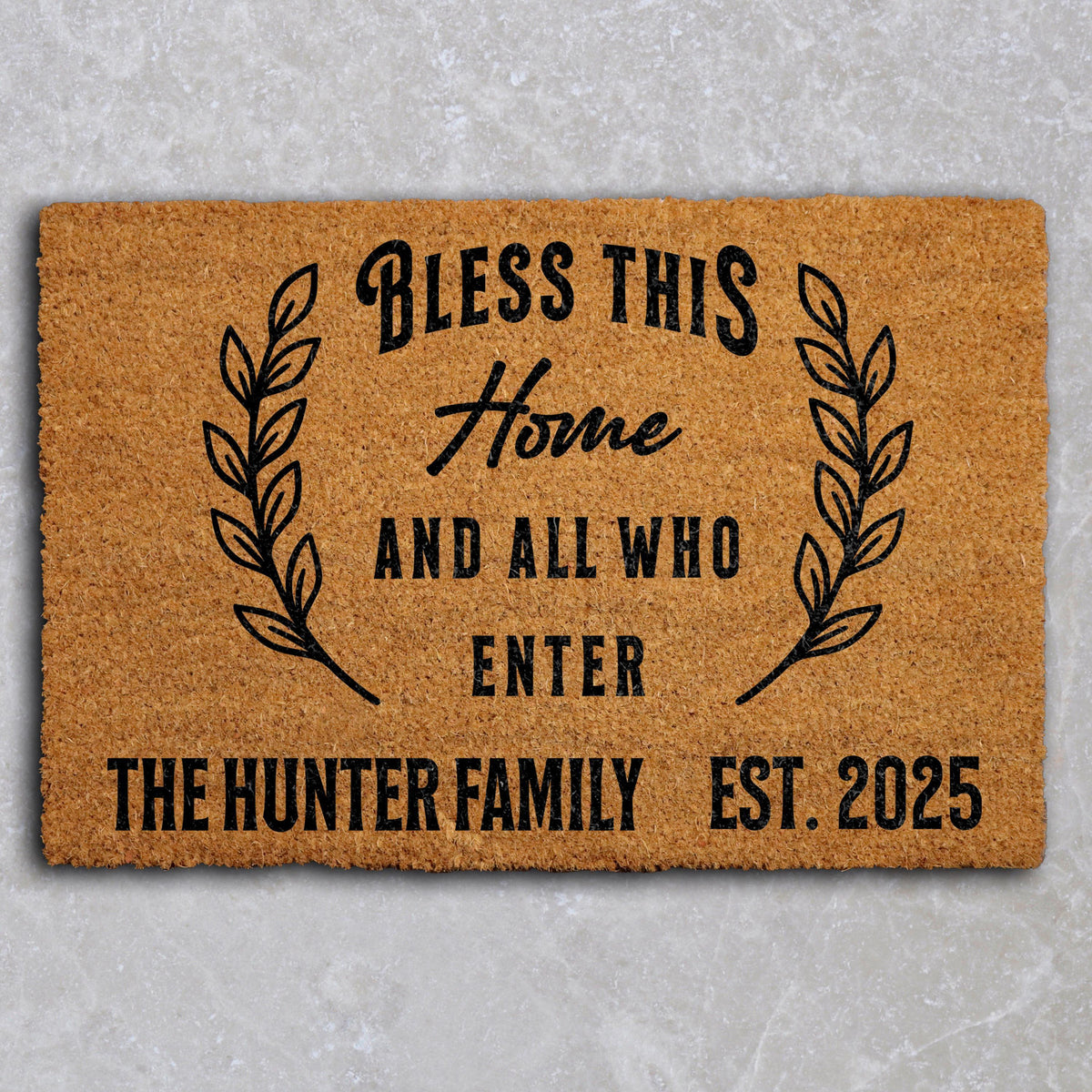 Bless This Home Doormat, Custom Family Name Welcome Mat, Personalized Family Doormat