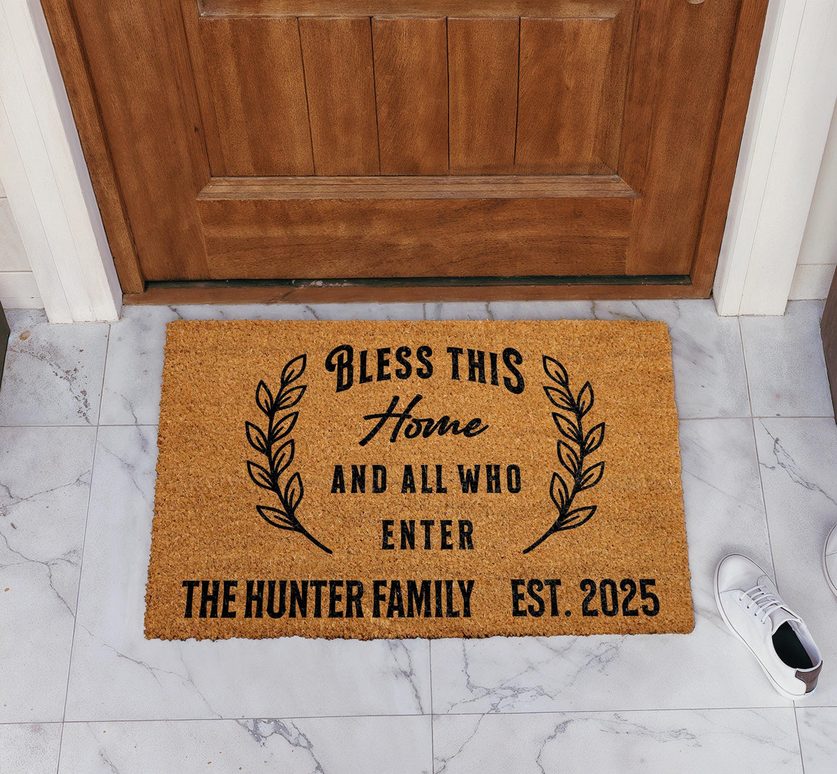 Bless This Home Doormat, Custom Family Name Welcome Mat, Personalized Family Doormat