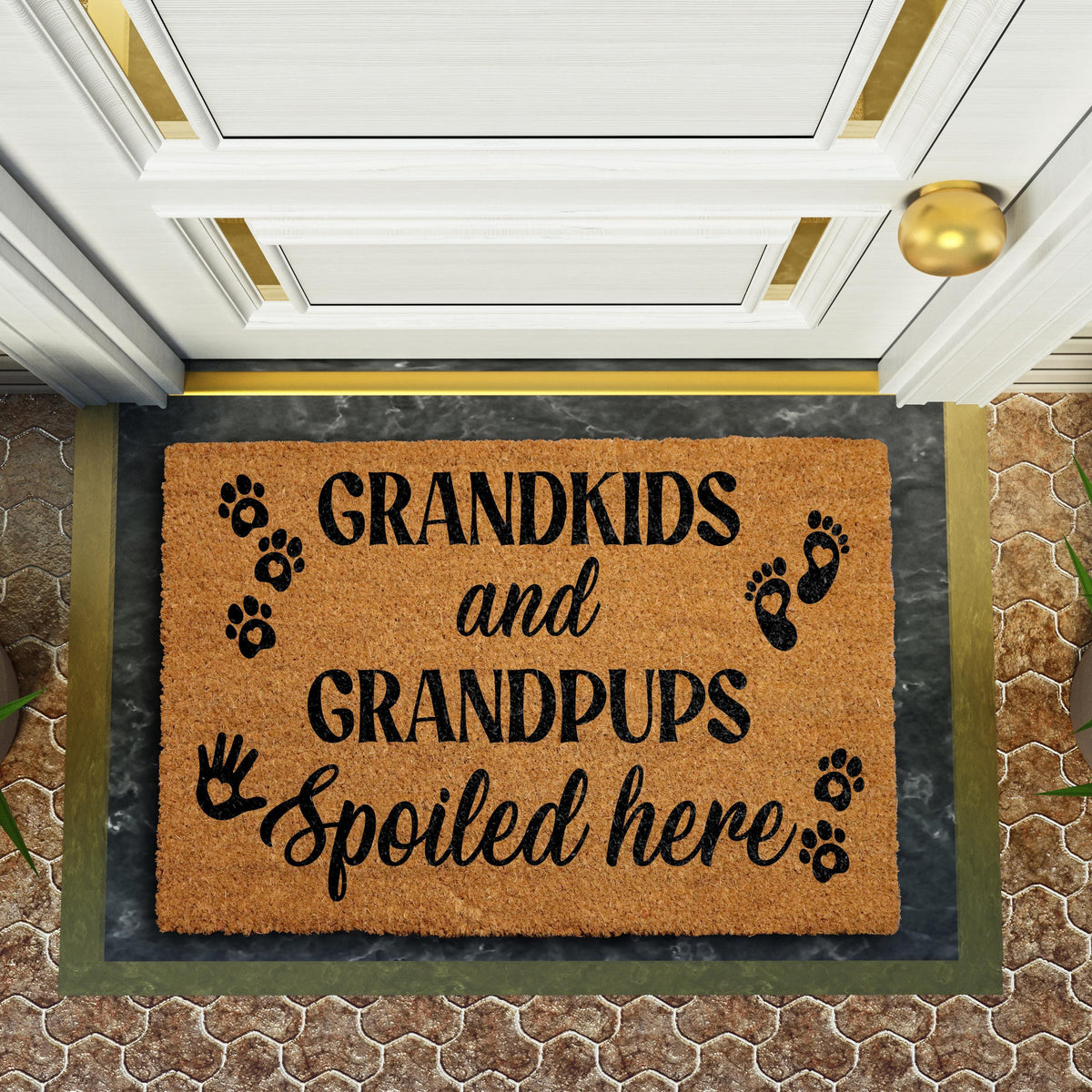 Grandkids and Grandpups Spoiled Here Doormat, Grandma Welcome Mat, Family and Pet Doormat