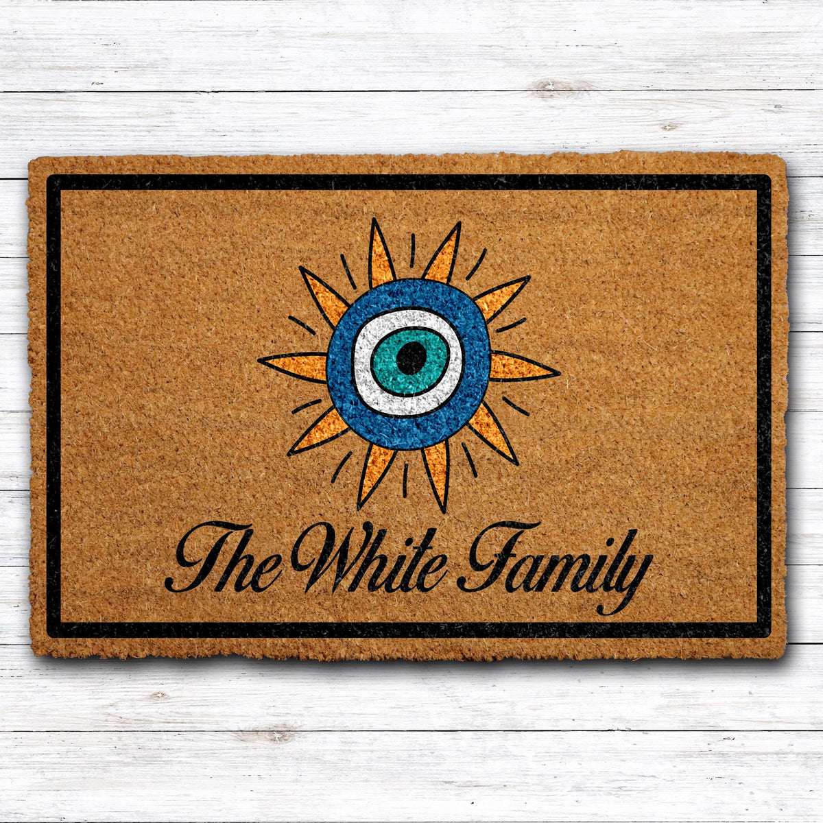Evil Eye Doormat, Custom Family Welcome Mat, Personalized Doormat, Spiritual Door Mat