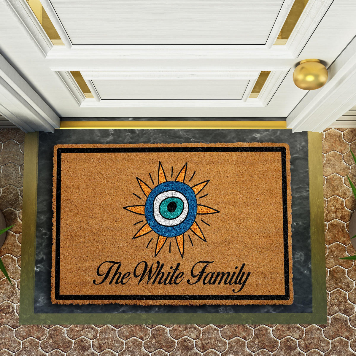 Evil Eye Doormat, Custom Family Welcome Mat, Personalized Doormat, Spiritual Door Mat