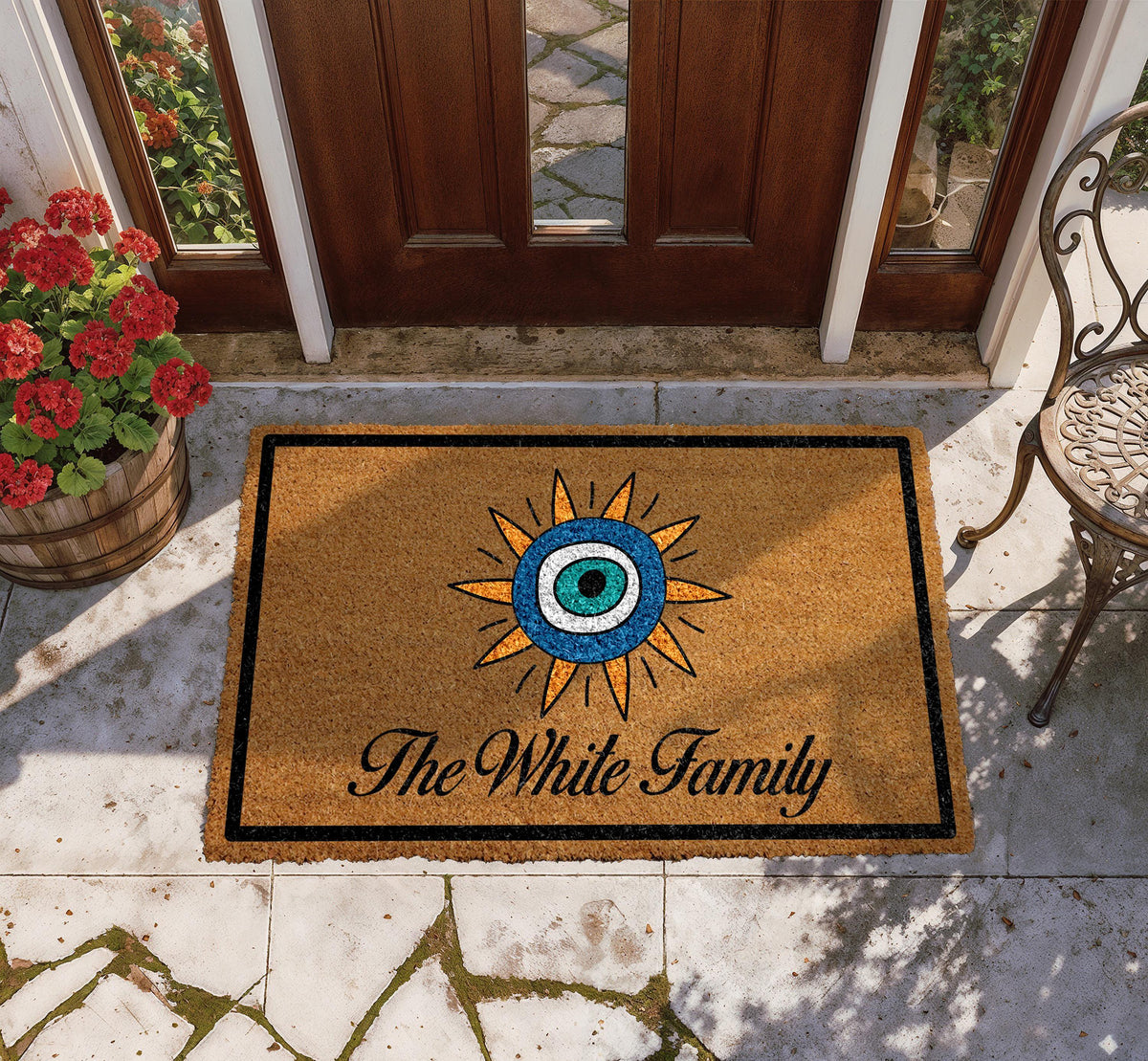 Evil Eye Doormat, Custom Family Welcome Mat, Personalized Doormat, Spiritual Door Mat