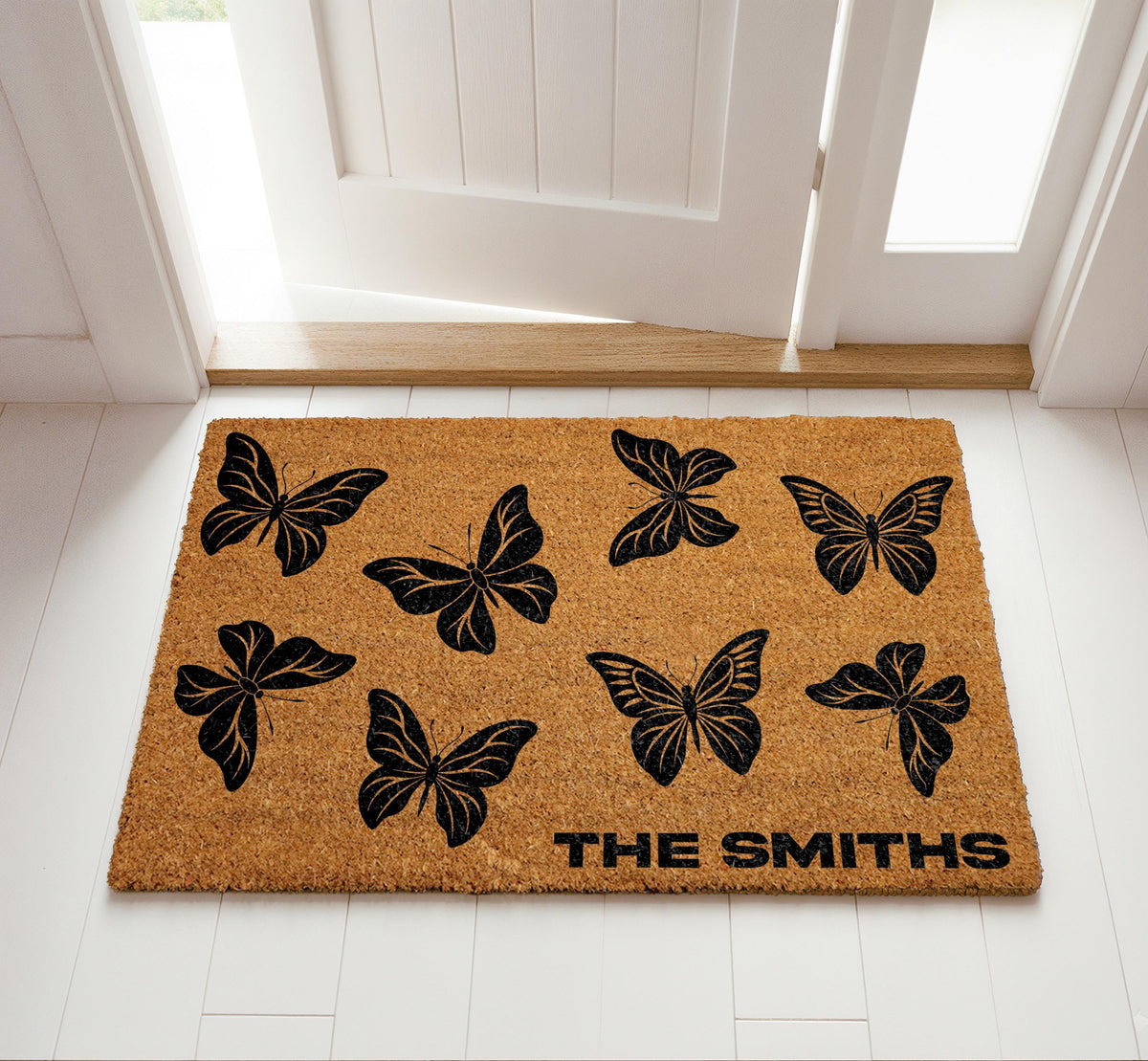 Butterfly Doormat, Custom Family Welcome Mat, Personalized Family Mat, Elegant Door Mat