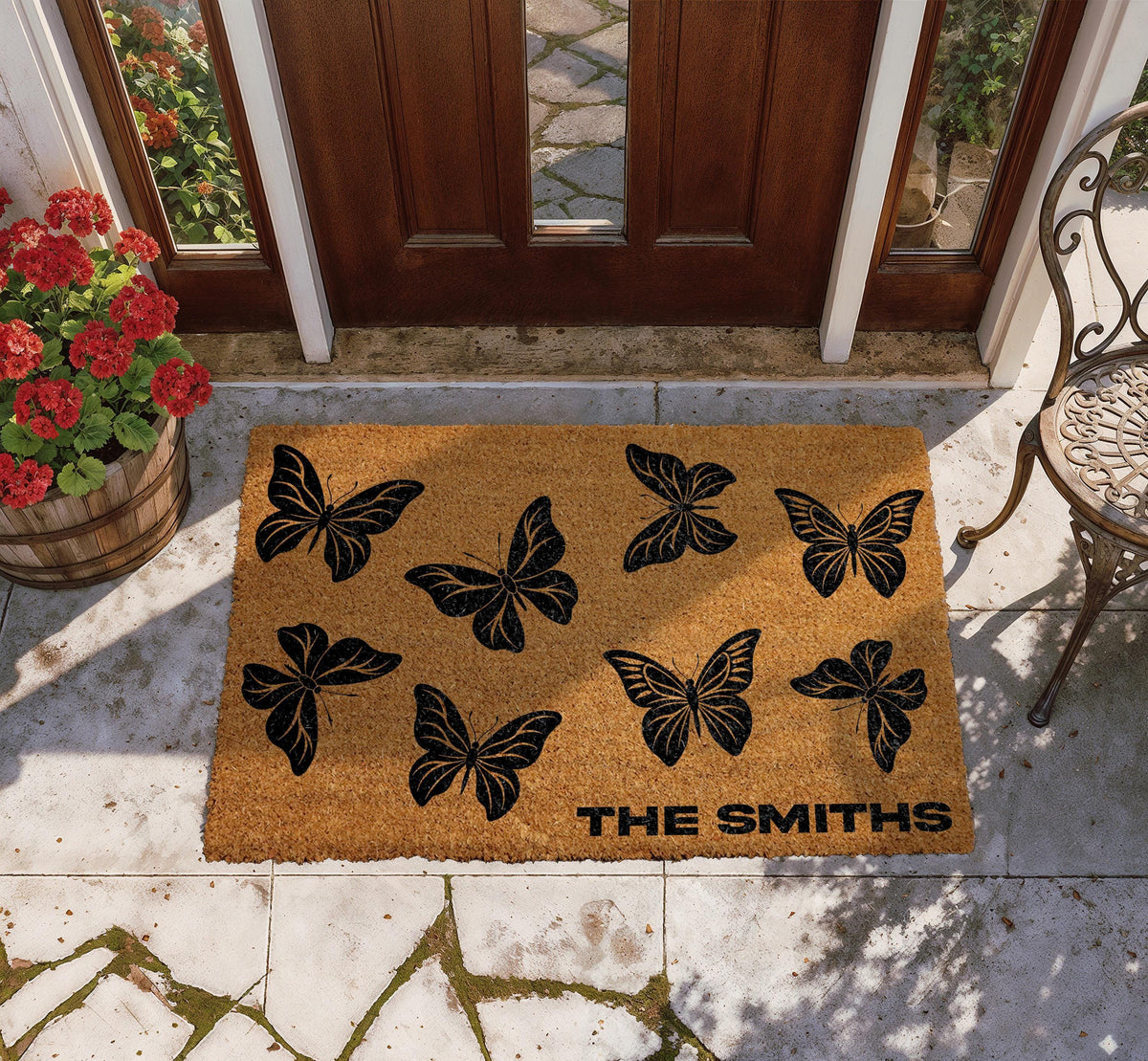 Butterfly Doormat, Custom Family Welcome Mat, Personalized Family Mat, Elegant Door Mat