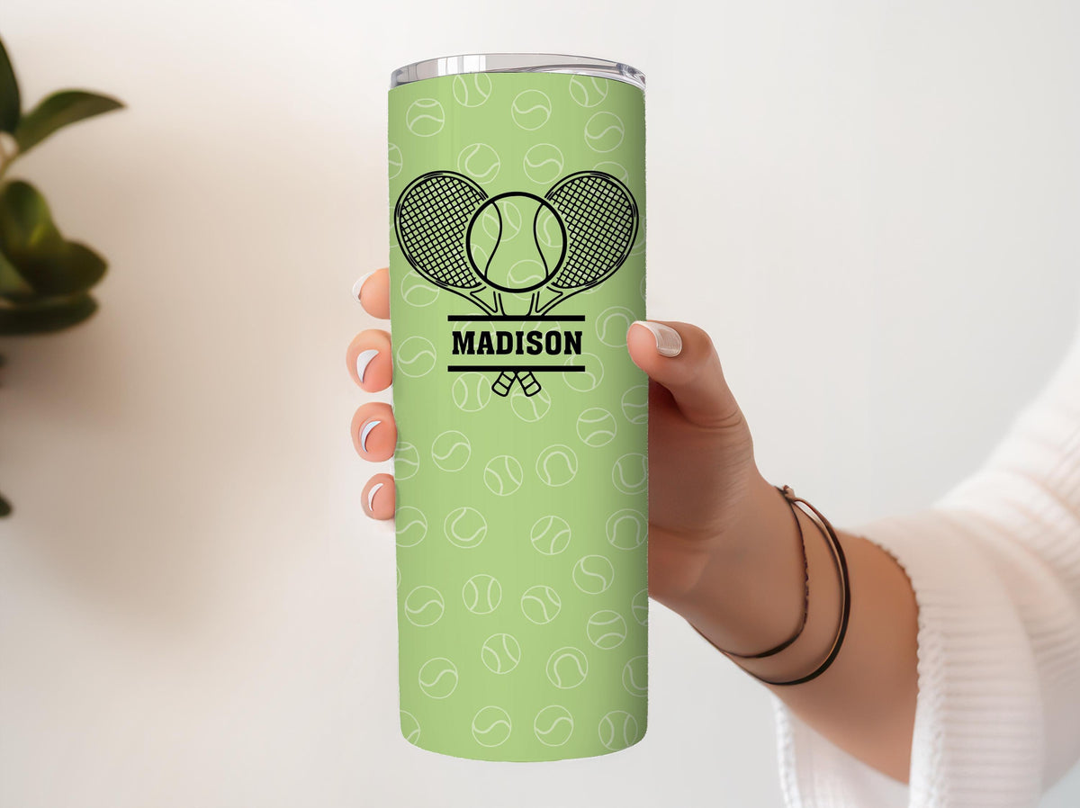 Personalized Tennis Tumbler With Straw, Vibrant Color Racquet Design Insulated Cup