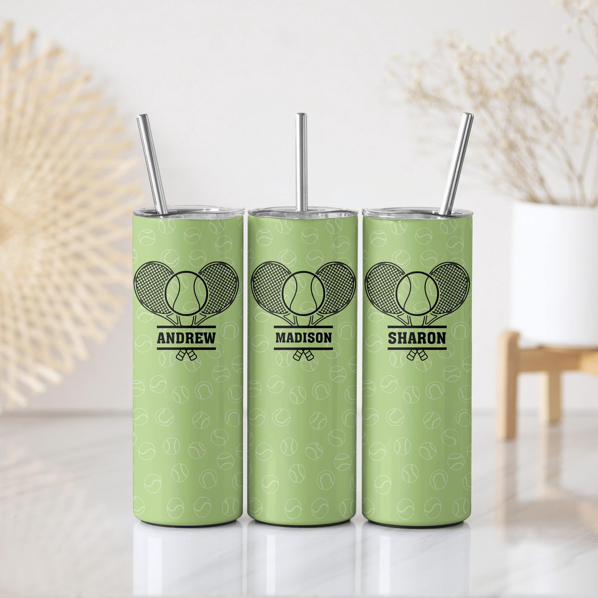 Personalized Tennis Tumbler With Straw, Vibrant Color Racquet Design Insulated Cup