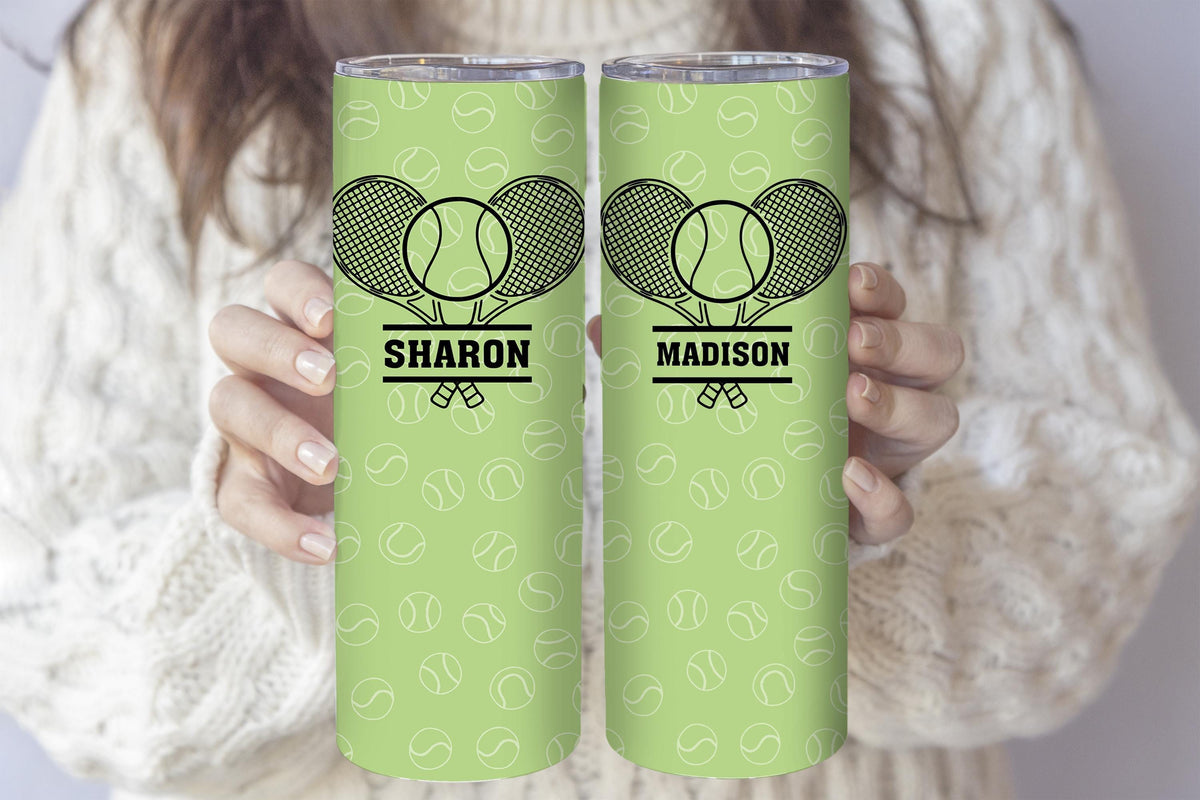 Personalized Tennis Tumbler With Straw, Vibrant Color Racquet Design Insulated Cup