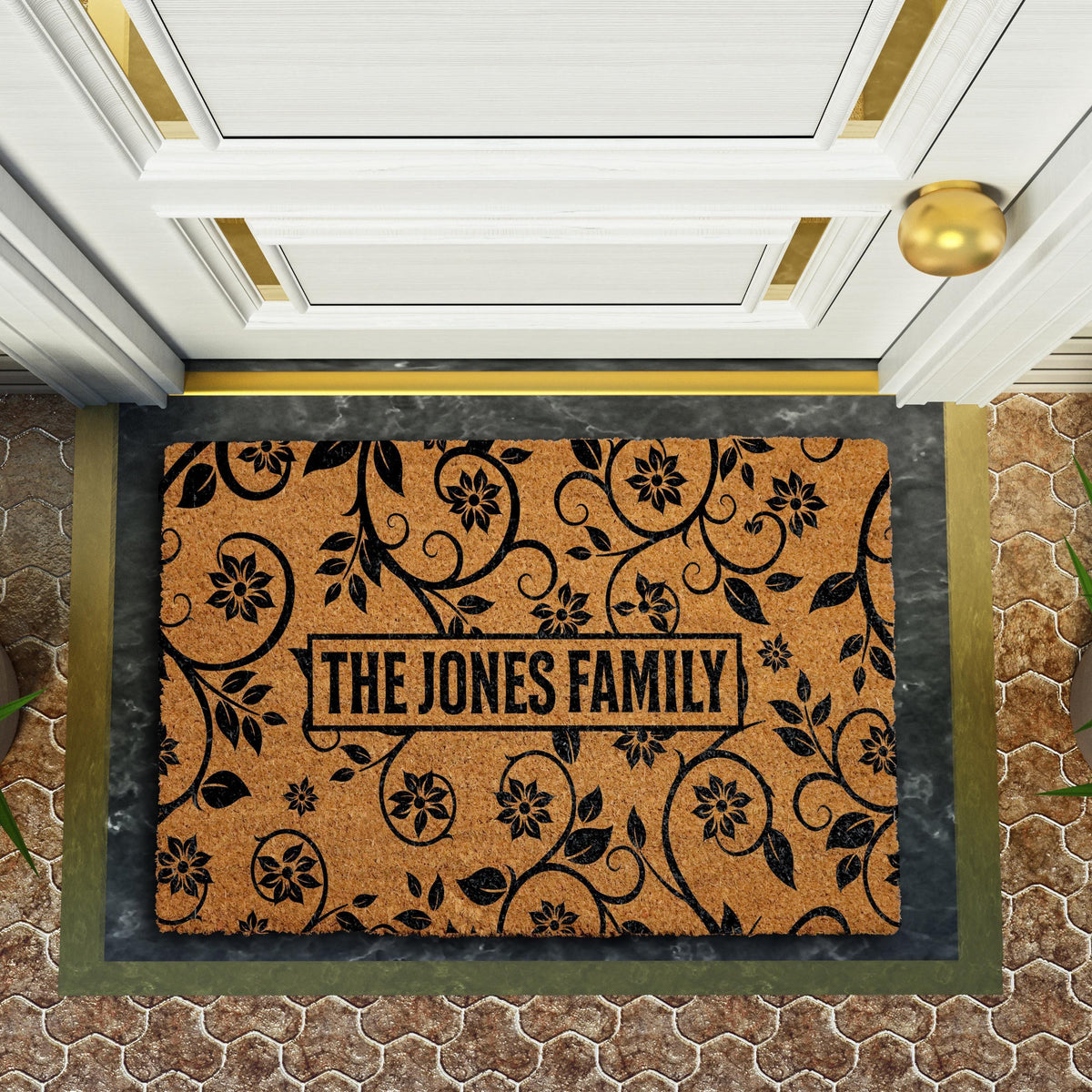 Personalized Family Doormat, Floral Welcome Mat, Custom Family Name Door Mat