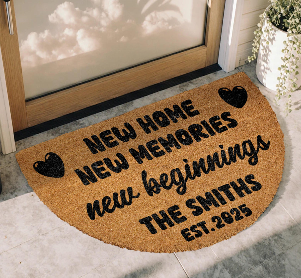 New Home New Memories Doormat, Custom Family Welcome Mat, New Beginnings Door Mat