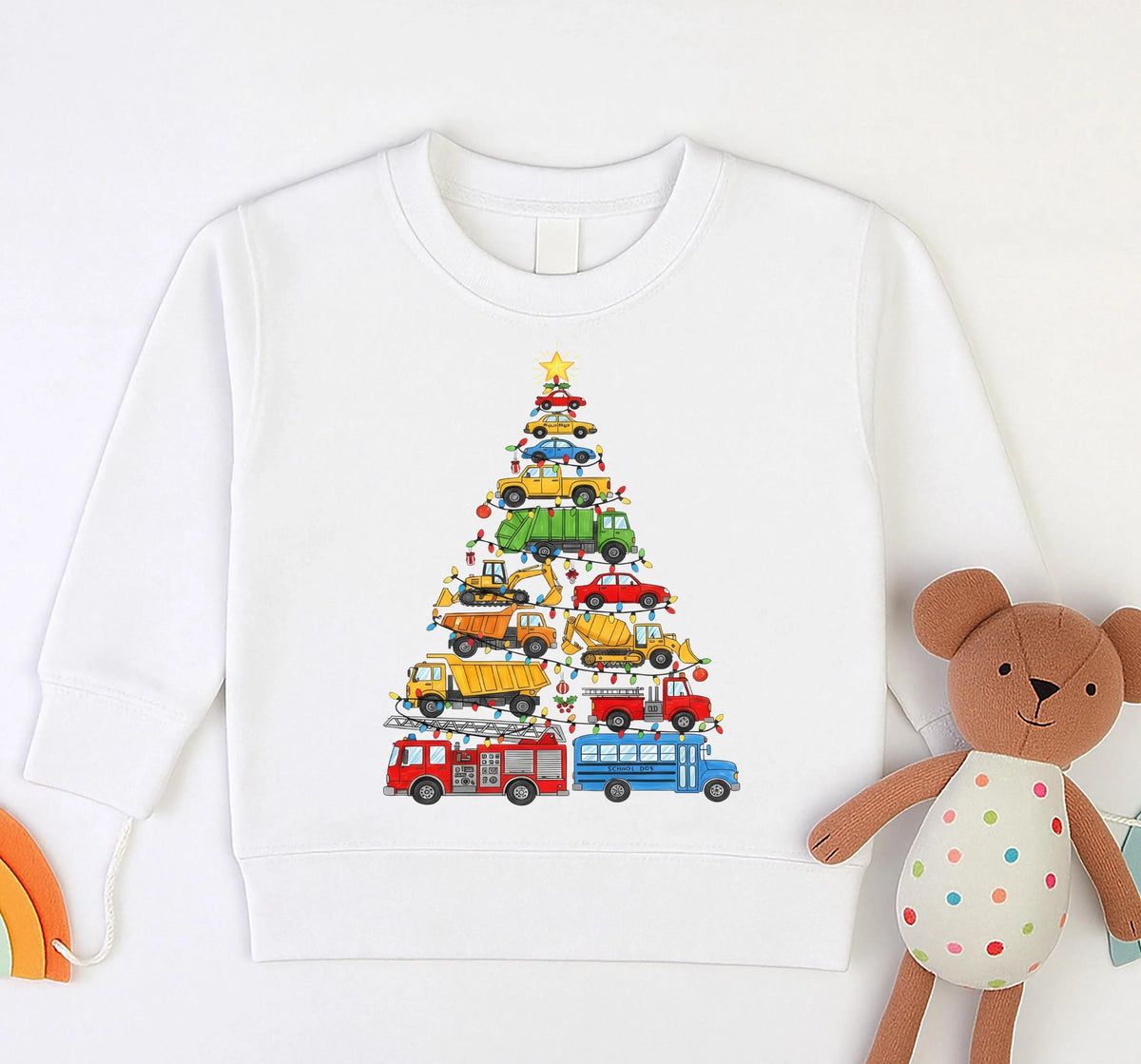 Christmas Cars Tree Shirt, Merry Xms Construction Tee, Holiday Family Sweatshirt