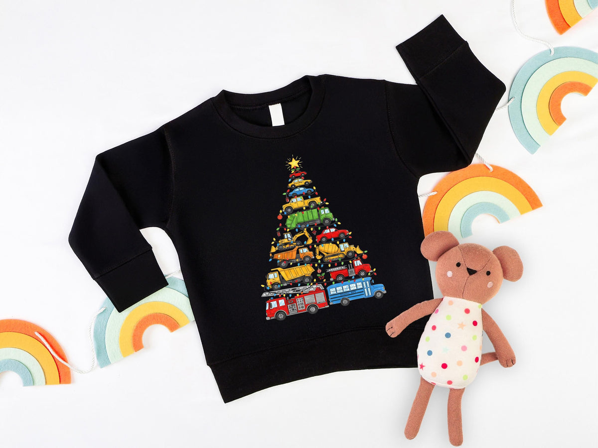 Christmas Cars Tree Shirt, Merry Xms Construction Tee, Holiday Family Sweatshirt