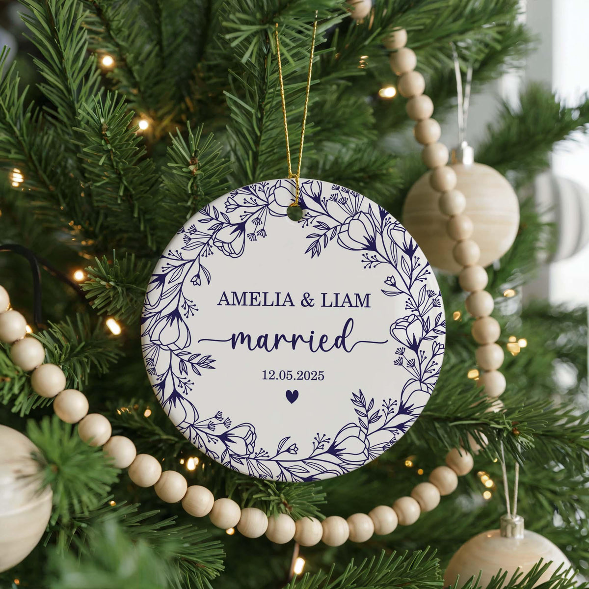 Custom Ceramic Wedding Ornament, Marriage Keepsake, Newlywed Gift