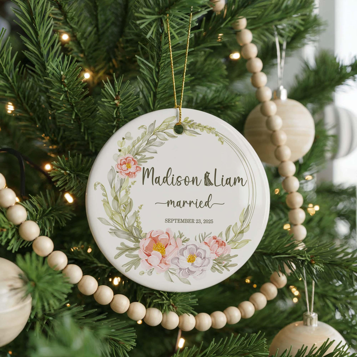 Personalized Wedding Ceramic Ornament, Custom Christmas Keepsake