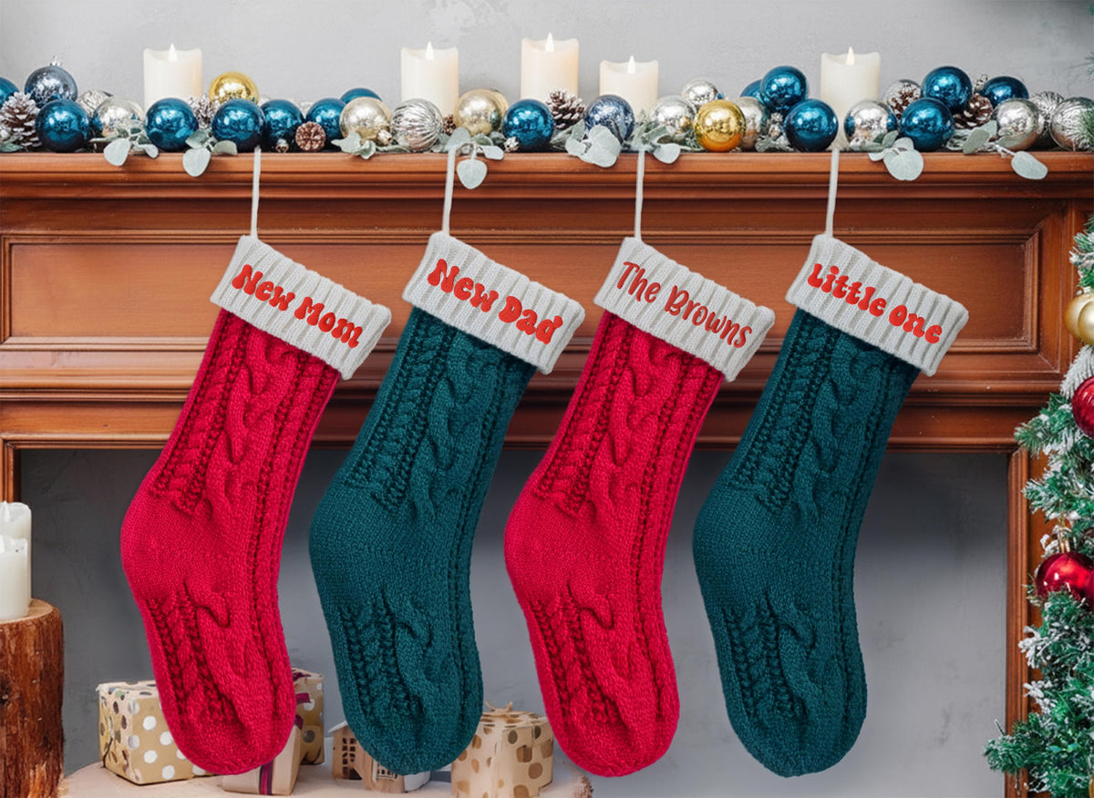 Personalized Knit Christmas Stocking, Custom Embroidered Name, Family Xmas Gift