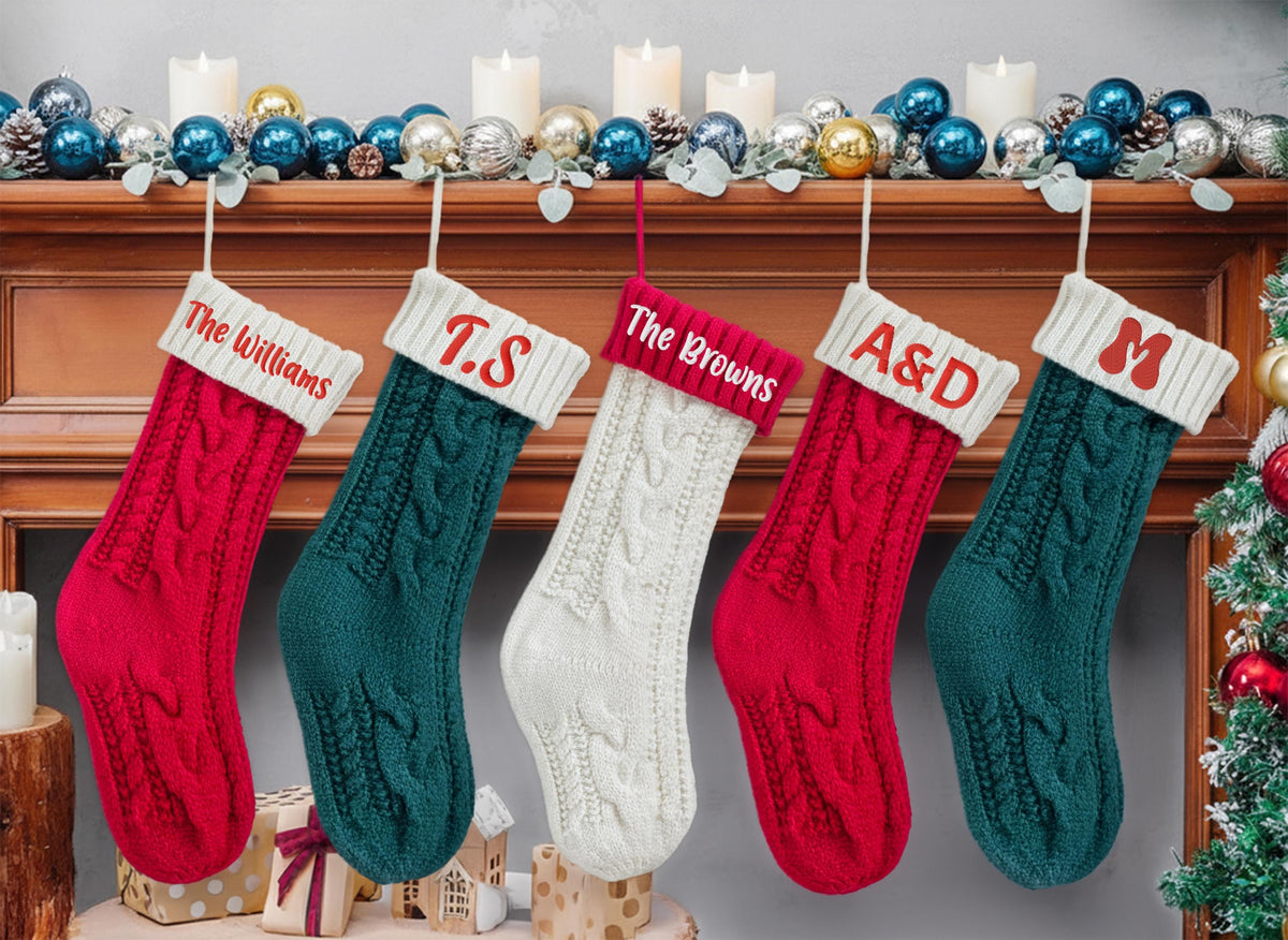 Personalized Knit Christmas Stocking, Custom Embroidered Name, Family Xmas Gift