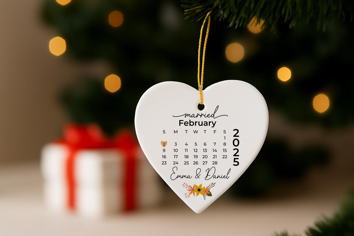 Personalized Calendar Married Ornament, Custom Wedding Date Anniversary Ornaments
