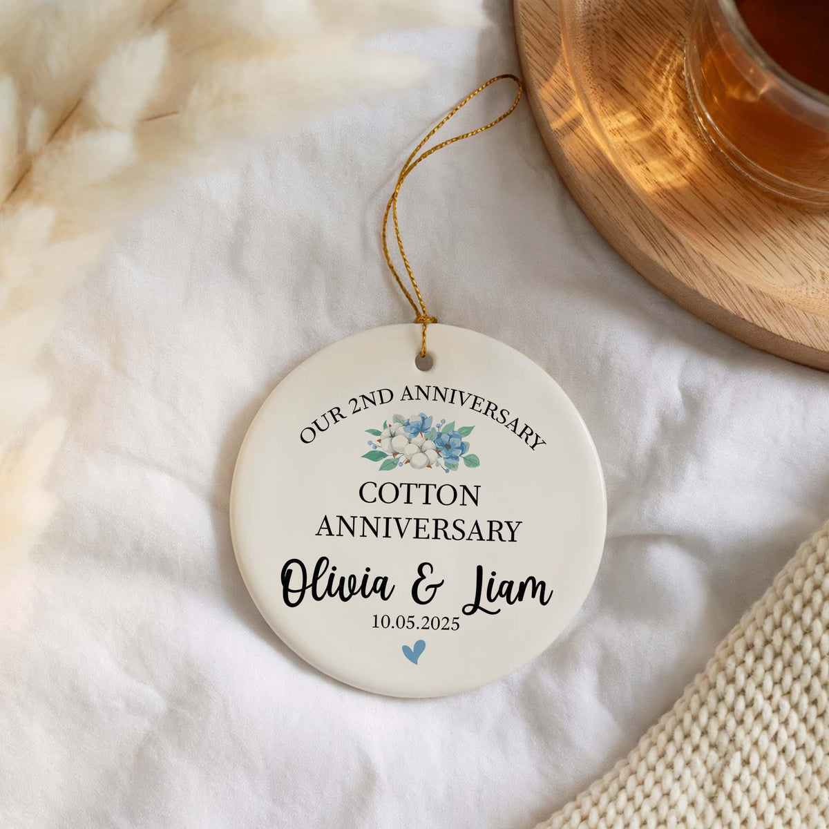 Personalized 2nd Anniversary Ornament, Cotton Anniversary Ornament Keepsake