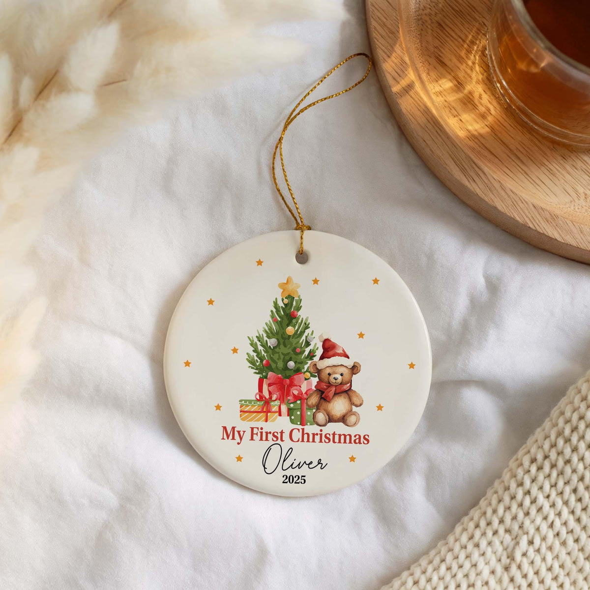 Personalized Baby’s First Christmas Ornament, Custom Baby Name Teddy Bear Ornament