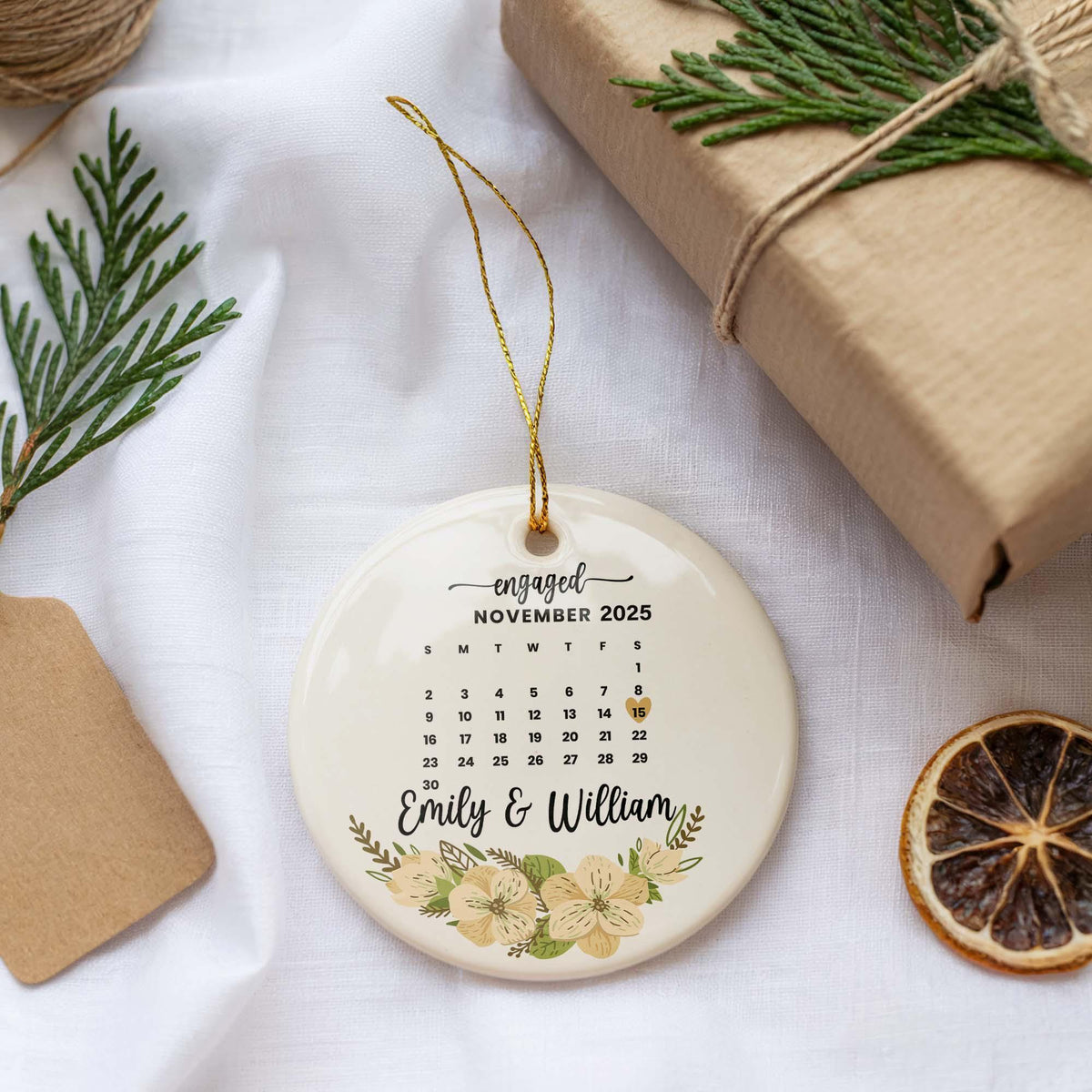 Personalized Calendar Engaged Ornament, Custom Engagement Date Anniversary Ornaments