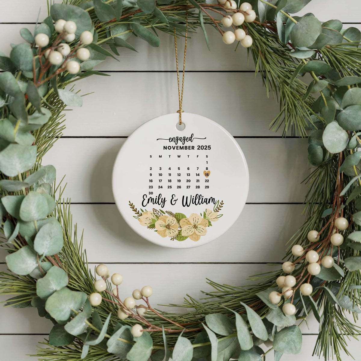 Personalized Calendar Engaged Ornament, Custom Engagement Date Anniversary Ornaments