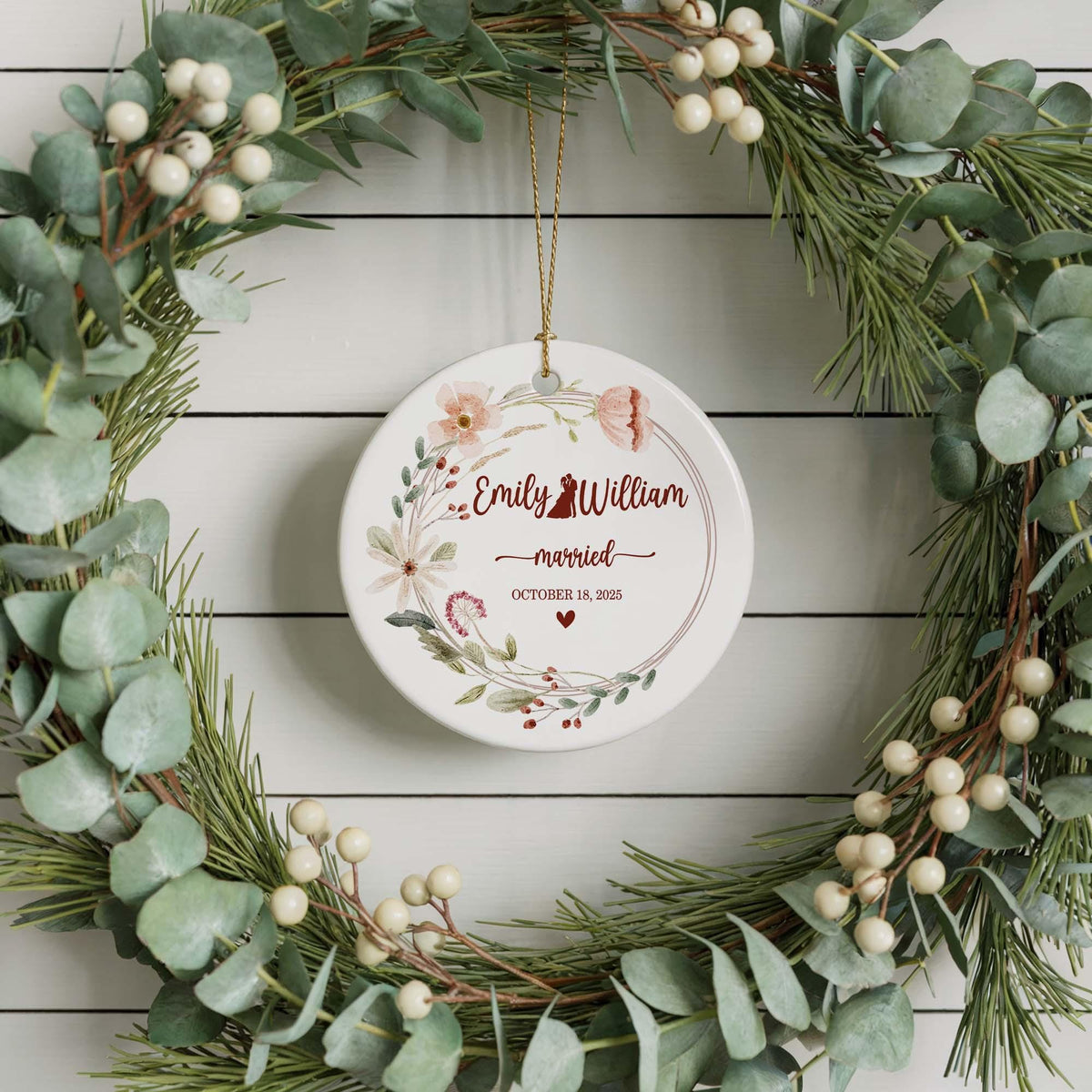 Personalized Wedding Ornament, Custom Name and Date Married Keepsake