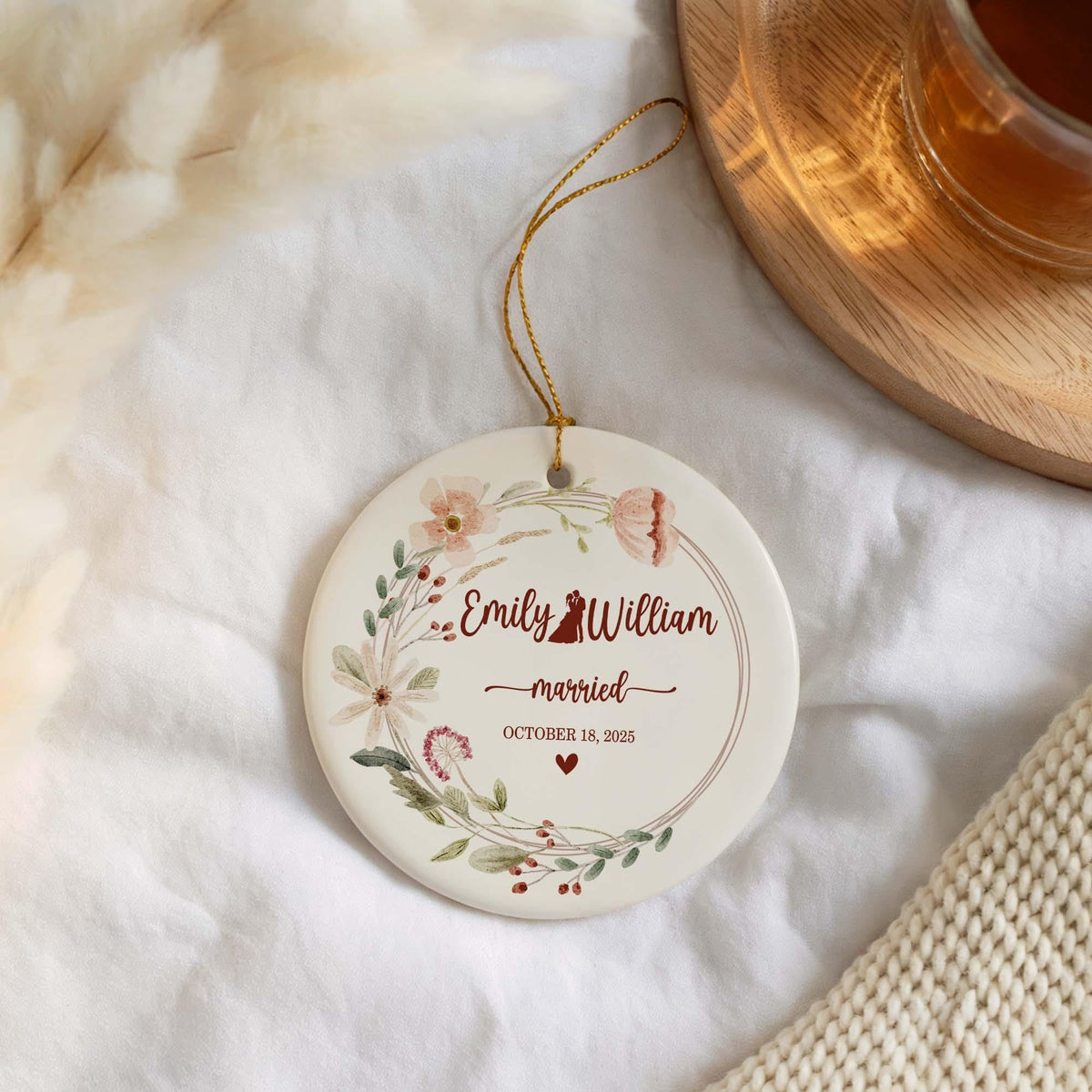 Personalized Wedding Ornament, Custom Name and Date Married Keepsake