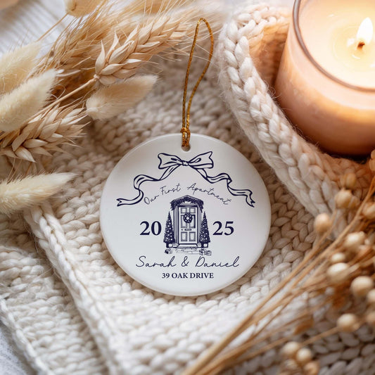 Personalized Our First Apartment Ornament, Couple Moving Together Ceramic Keepsake