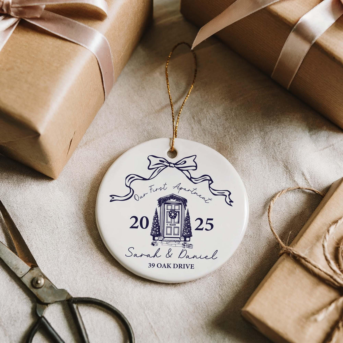 Personalized Our First Apartment Ornament, Couple Moving Together Ceramic Keepsake