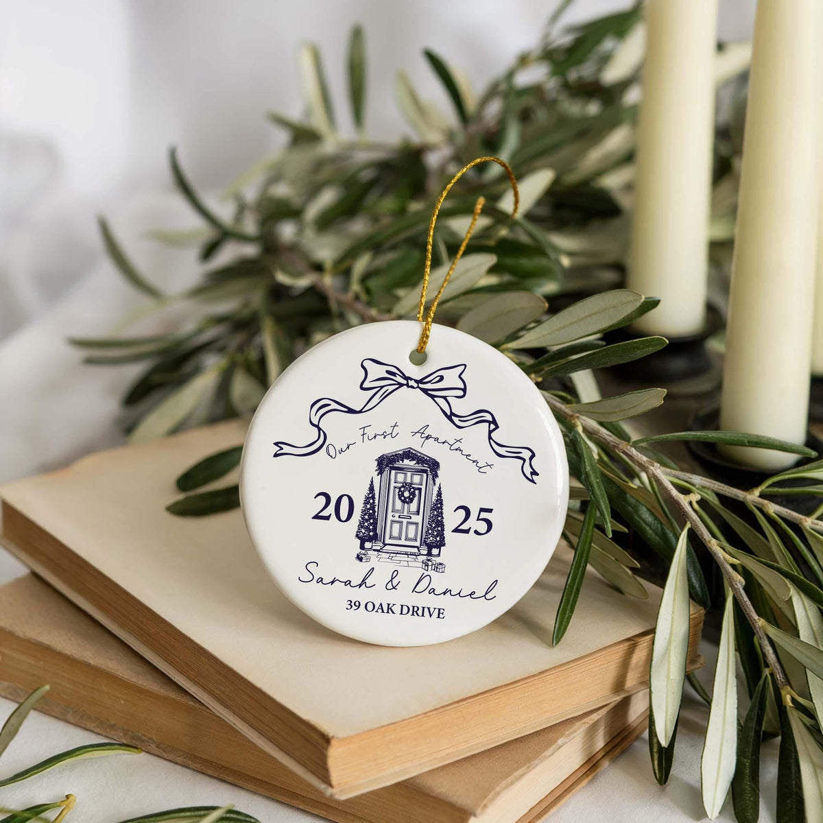 Personalized Our First Apartment Ornament, Couple Moving Together Ceramic Keepsake