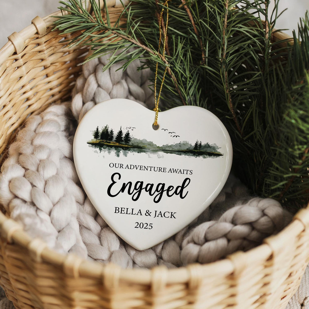 Personalized Engaged Ornament, Custom Names & Date Engagement Ornament, Wedding Keepsake