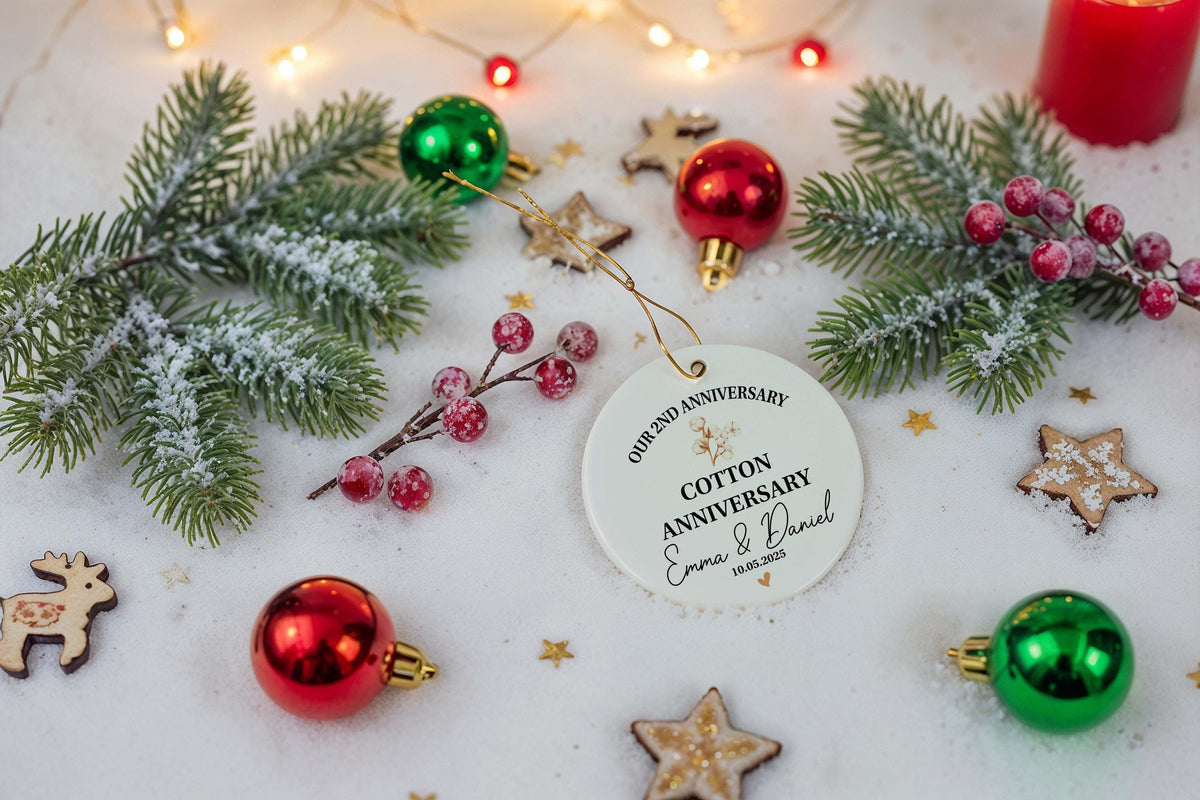 Personalized Cotton Anniversary Ceramic Ornament
