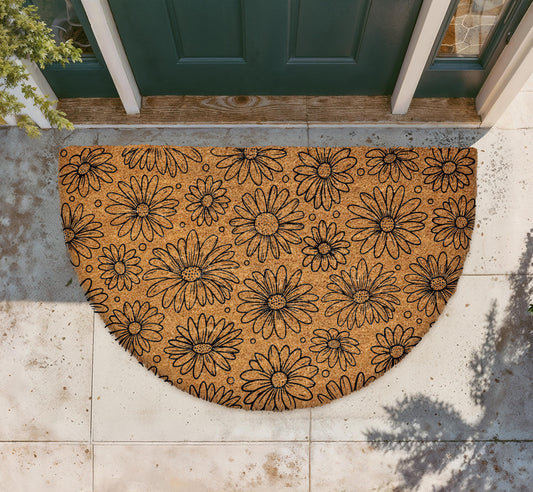 Daisy Flower Doormat, Natural Coir Welcome Mat, Minimalist Floral Entryway Rug