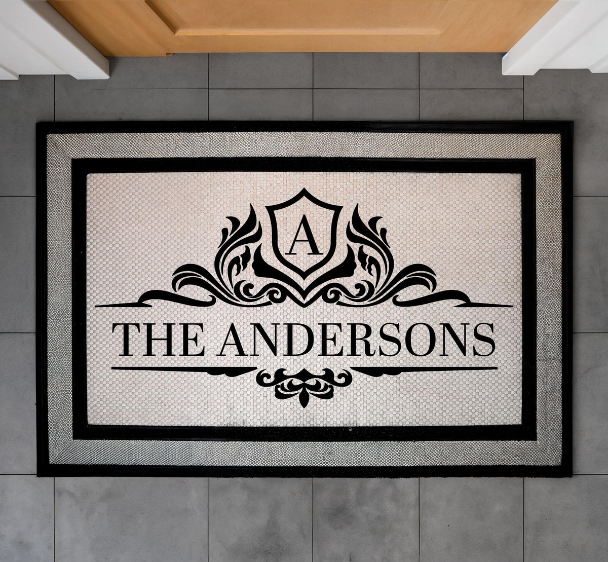 Personalized Family Name Doormat, Custom Monogram Crest Welcome Mat, Elegant Initial Door Mat, Indoor Outdoor Mat, Gift For New Homeowners