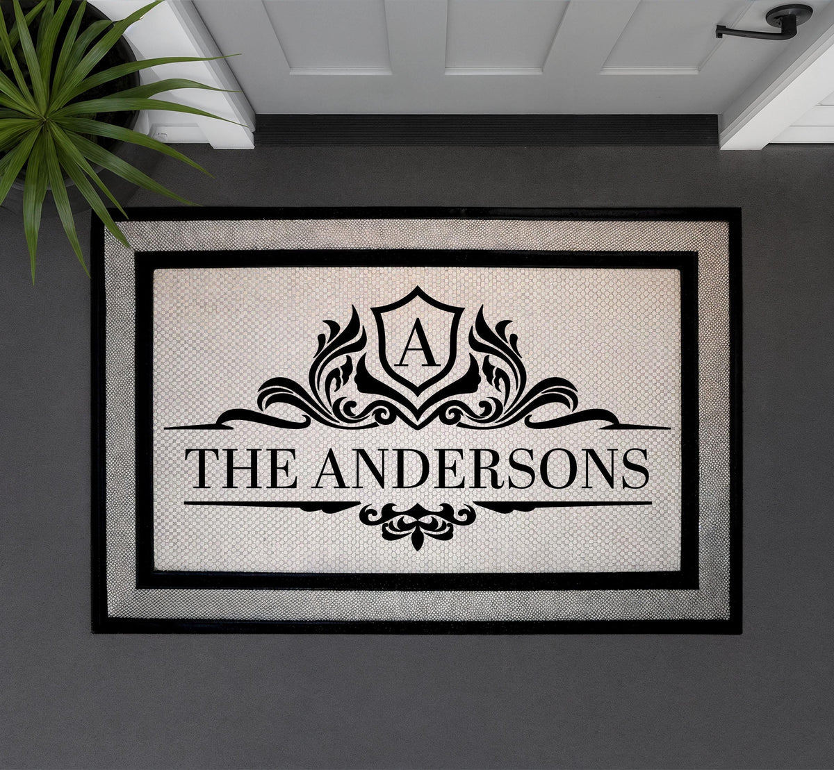 Personalized Family Name Doormat, Custom Monogram Crest Welcome Mat, Elegant Initial Door Mat, Indoor Outdoor Mat, Gift For New Homeowners