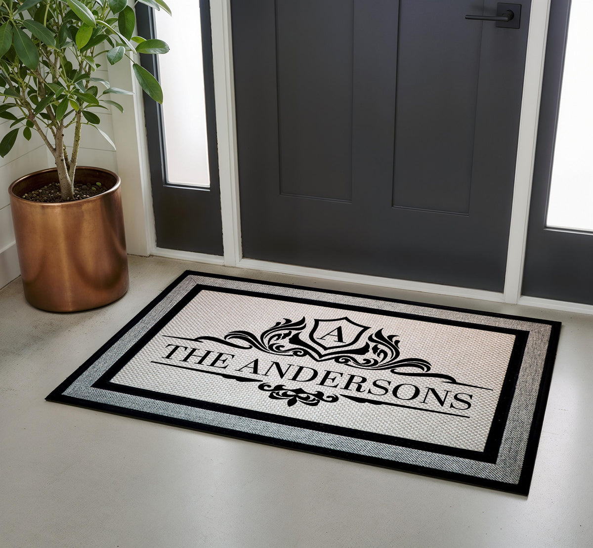 Personalized Family Name Doormat, Custom Monogram Crest Welcome Mat, Elegant Initial Door Mat, Indoor Outdoor Mat, Gift For New Homeowners