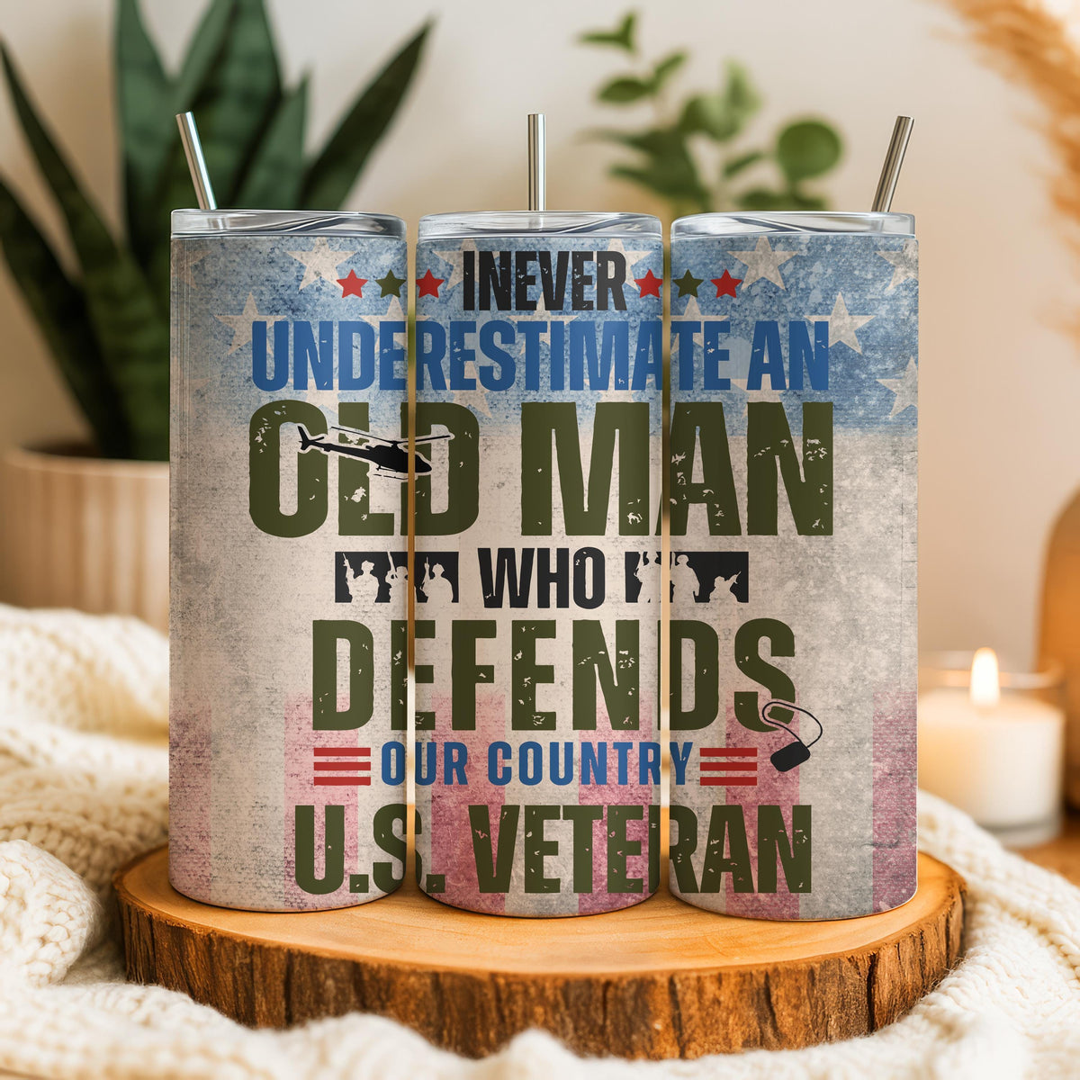 U.S. Veteran Tumbler, Never Underestimate an Old Man Gift, US Army Cup