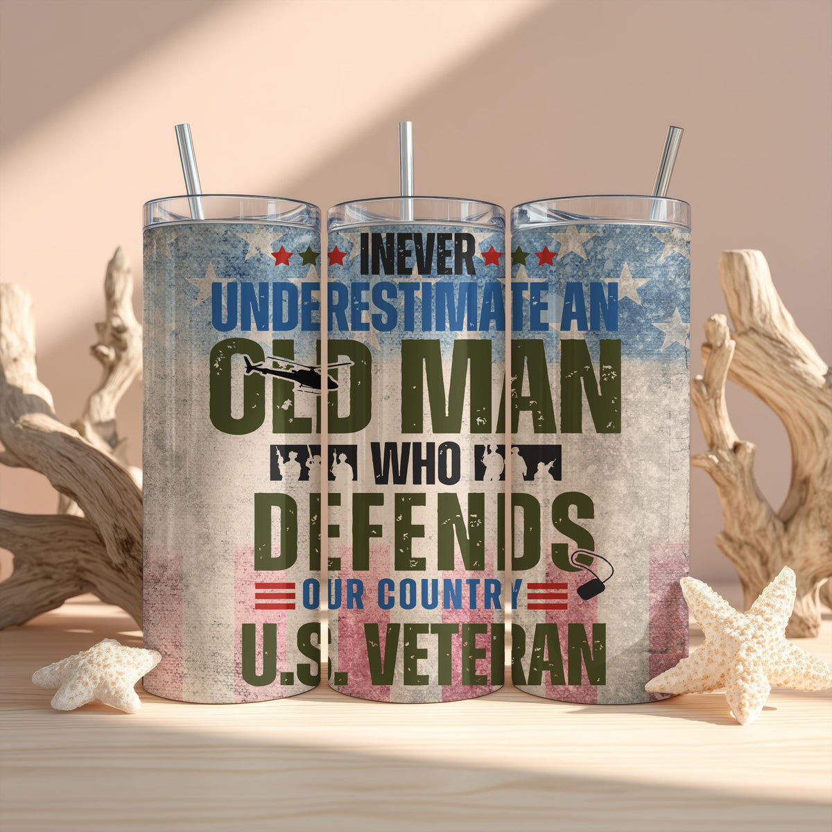 U.S. Veteran Tumbler, Never Underestimate an Old Man Gift, US Army Cup