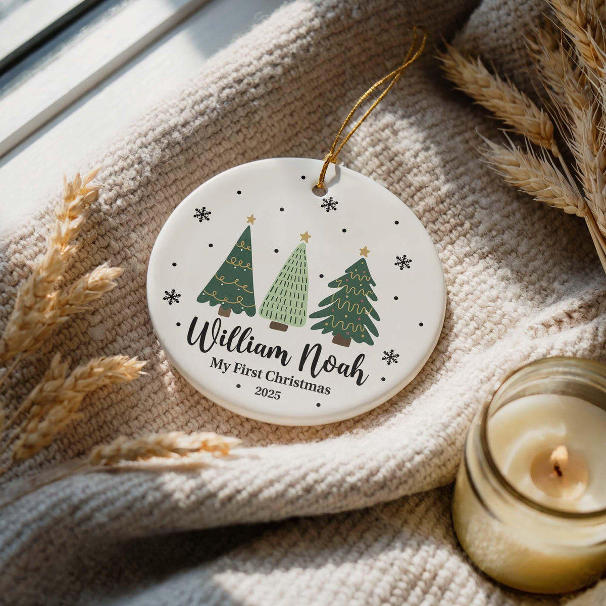 Personalized Christmas Tree Design Baby Ornament, My First Christmas Keepsake
