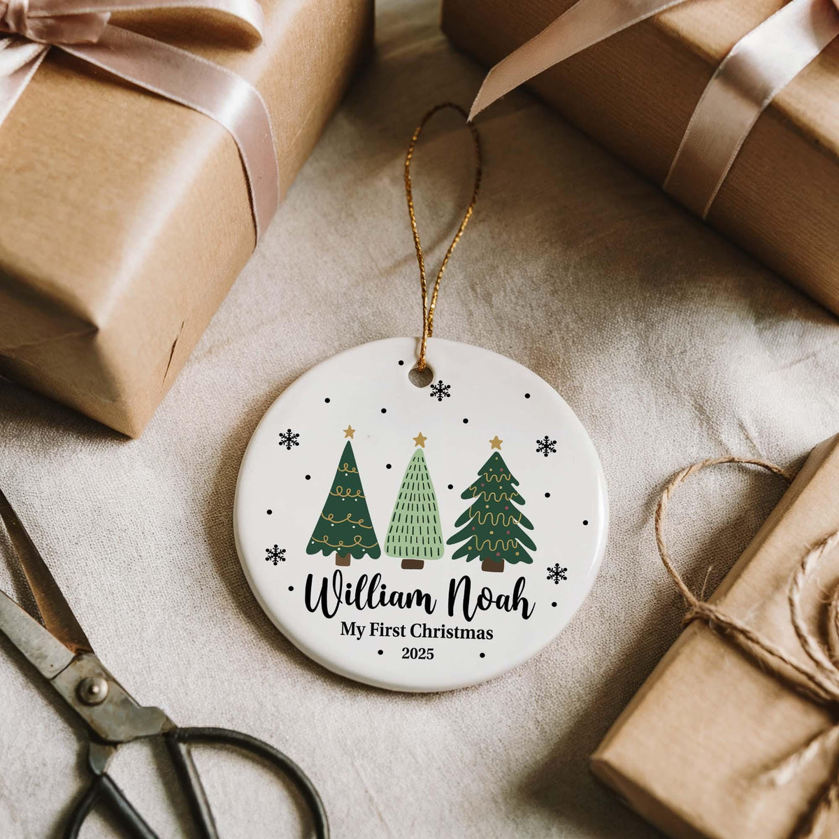 Personalized Christmas Tree Design Baby Ornament, My First Christmas Keepsake