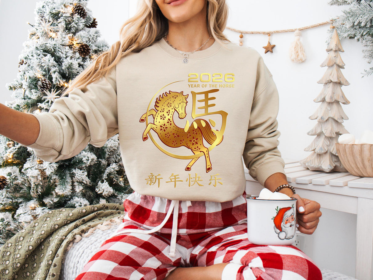 Happy Chinese New Year Sweatshirt, Zodiac Year of the Horse Sweater, New Year Horse Year 2026 Sweater, Lunar Chinese New Year Hoodie