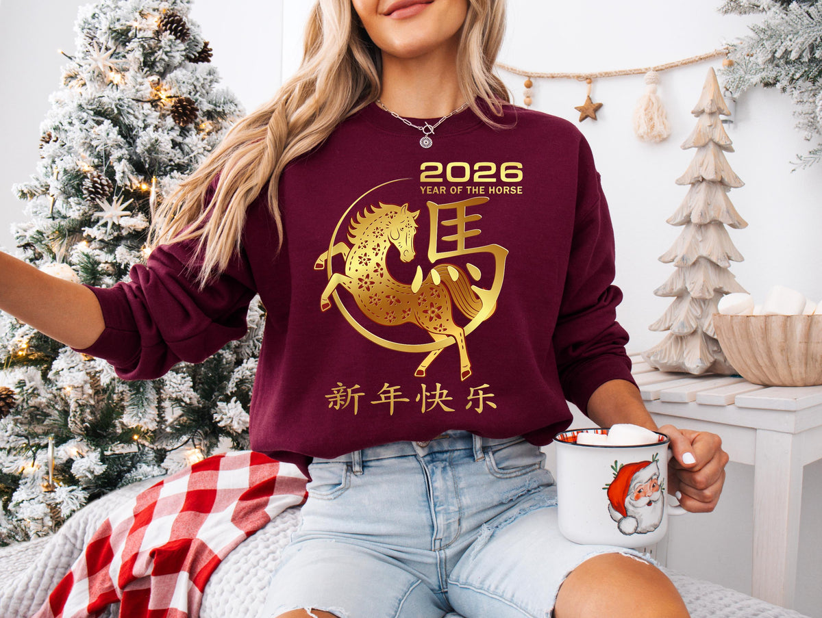 Happy Chinese New Year Sweatshirt, Zodiac Year of the Horse Sweater, New Year Horse Year 2026 Sweater, Lunar Chinese New Year Hoodie
