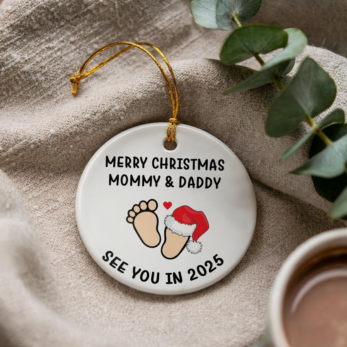 Pregnancy Announcement Christmas Ornament, Ceramic Baby Reveal