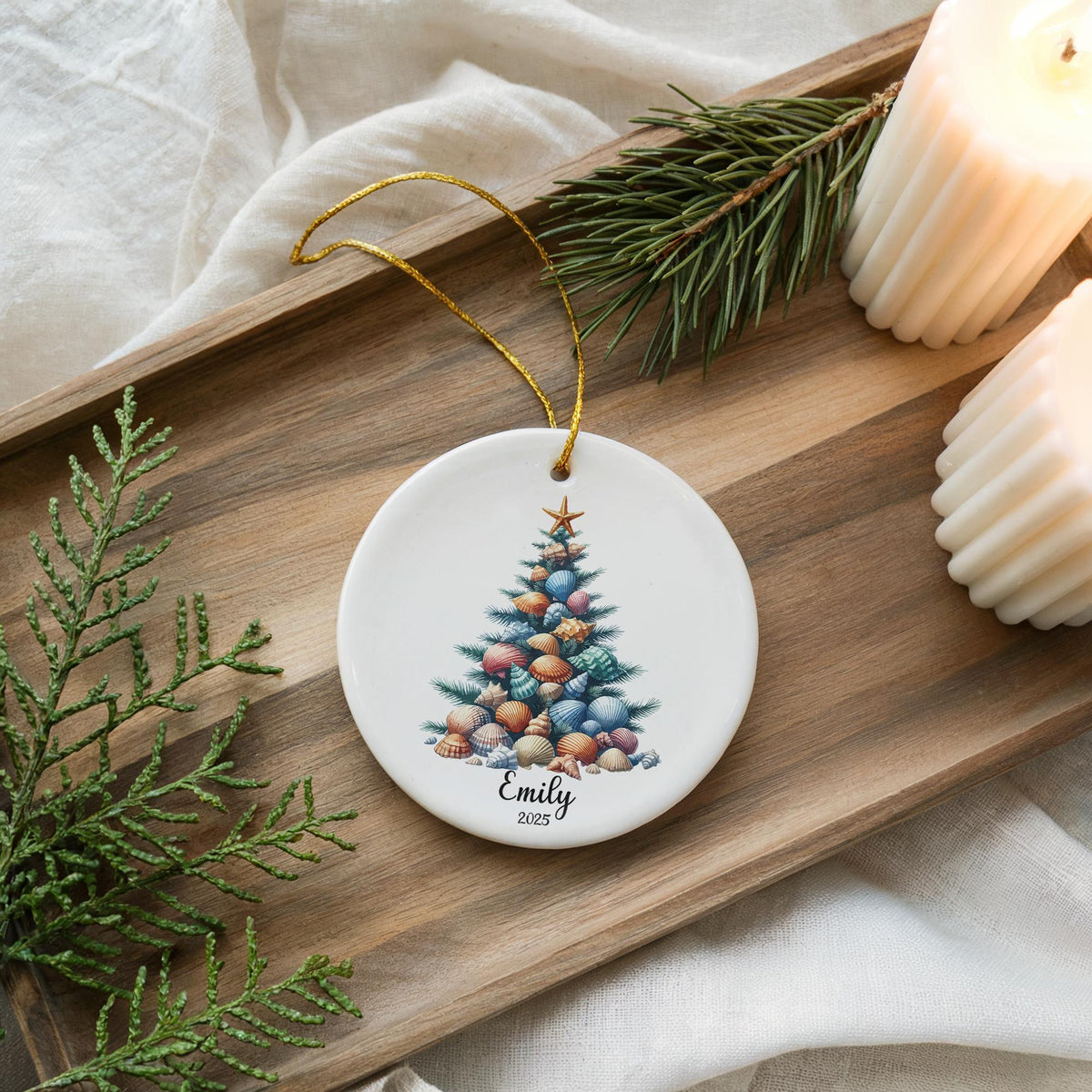 Coastal Christmas Ornament, Starfish Seashell Tree, Custom Keepsake