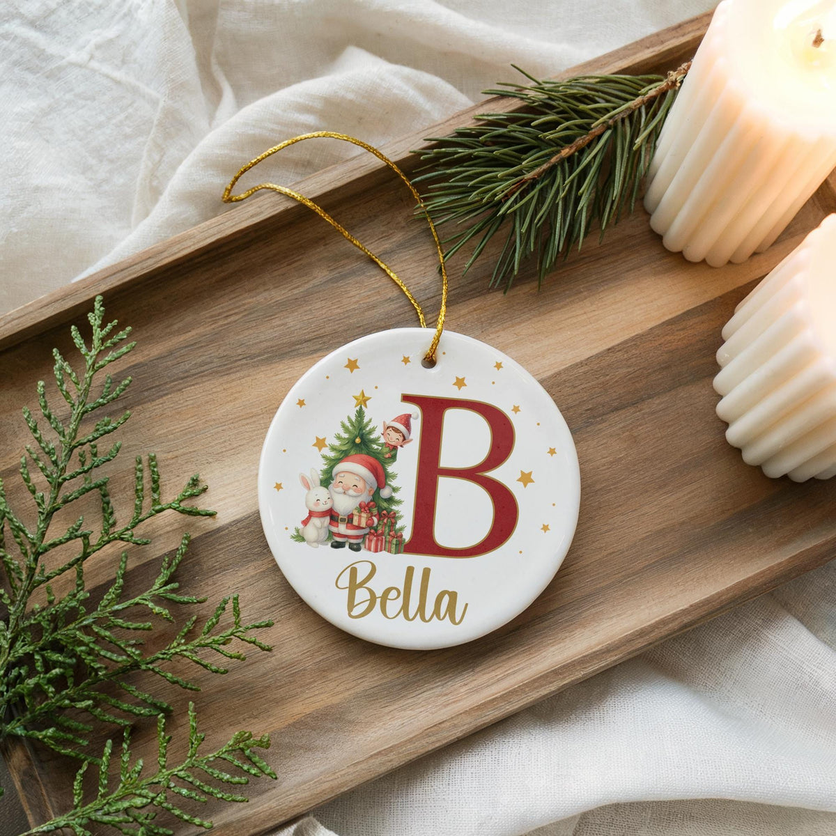 Personalized Ceramic Christmas Ornament, Custom Initial Keepsake