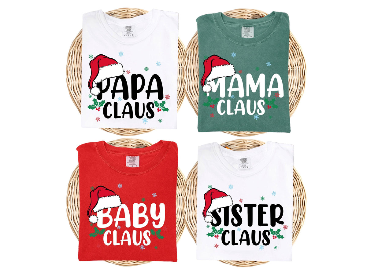 Comfort Colors® Personalized Claus Christmas Family Shirt, Custom Christmas Crew Matching Tees, Xmas Party Long Sleeve, Festive Holiday Tees