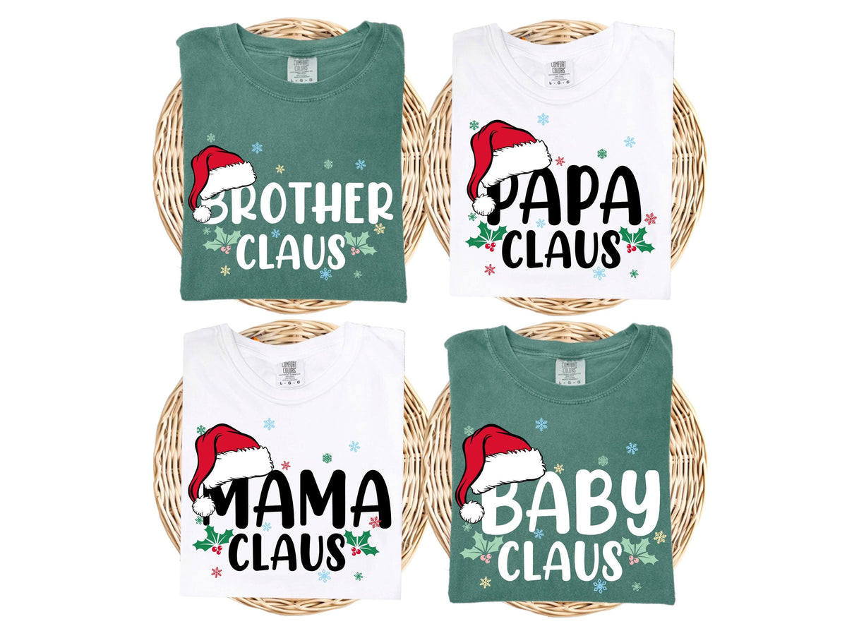 Comfort Colors® Personalized Claus Christmas Family Shirt, Custom Christmas Crew Matching Tees, Xmas Party Long Sleeve, Festive Holiday Tees