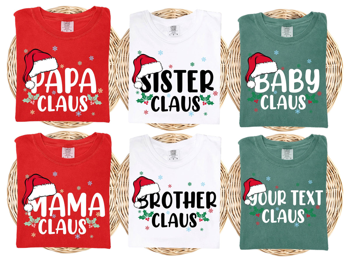 Comfort Colors® Personalized Claus Christmas Family Shirt, Custom Christmas Crew Matching Tees, Xmas Party Long Sleeve, Festive Holiday Tees