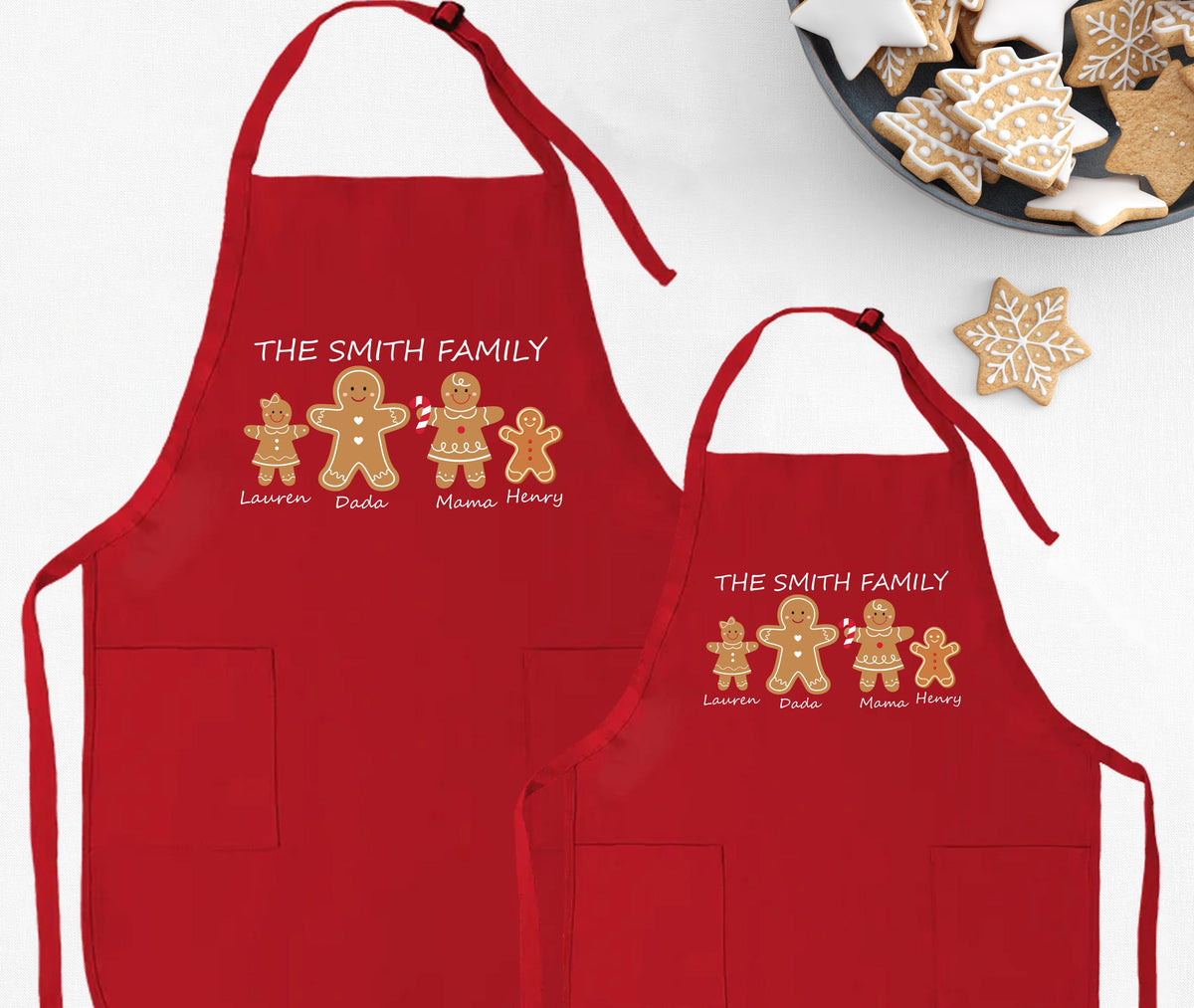 Gingerbread Family Apron, Custom Christmas Apron Gift, XMAS Cookie Matching Apron Set